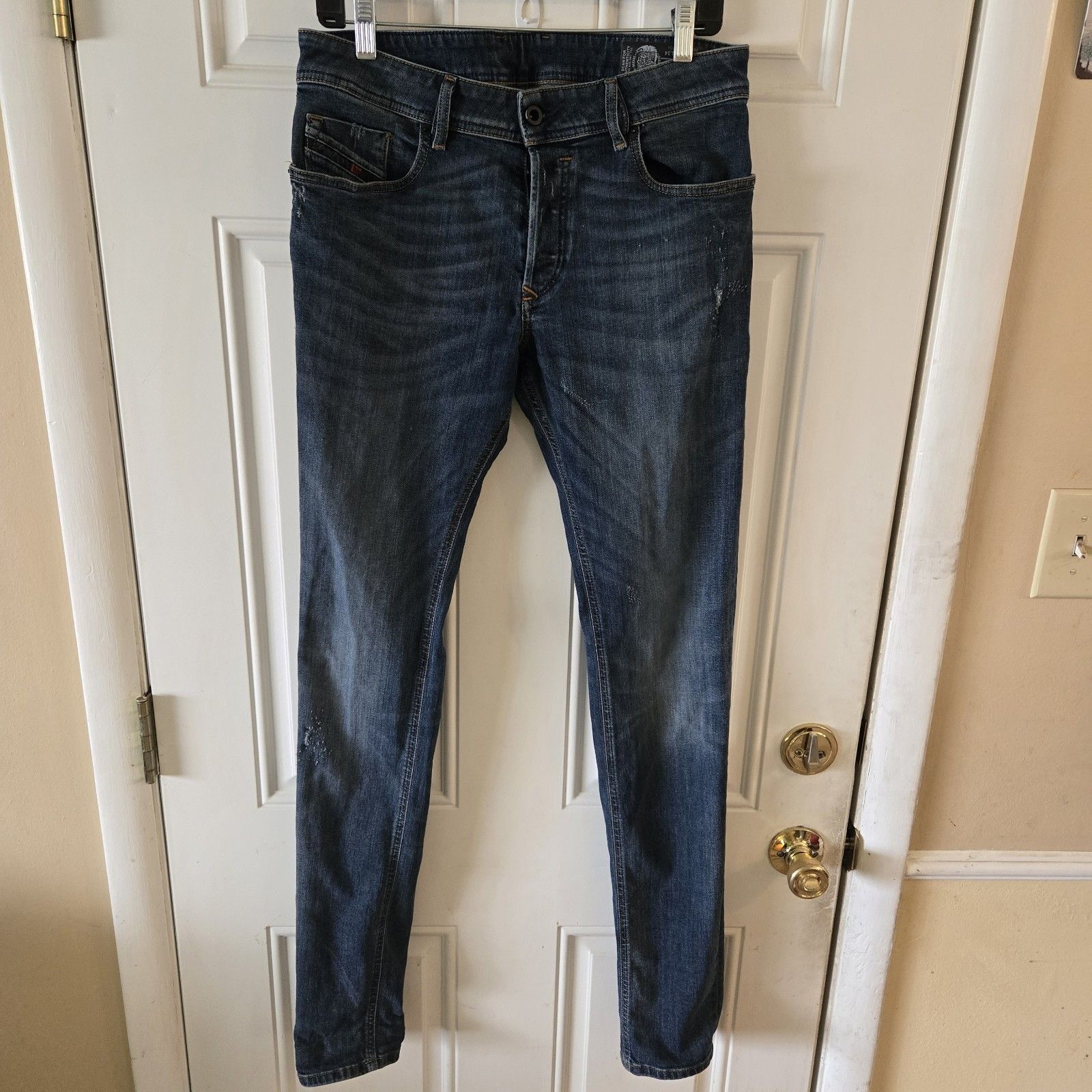 Diesel Sleenker Jeans Mens W32 L34 Blue Slim Skinny Fit Denim Stretch Button Fly